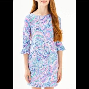 Lilly Pulitzer Mini Sophie Ruffle Dress in “Happy as a Clam,” Large (Girls 8-10)